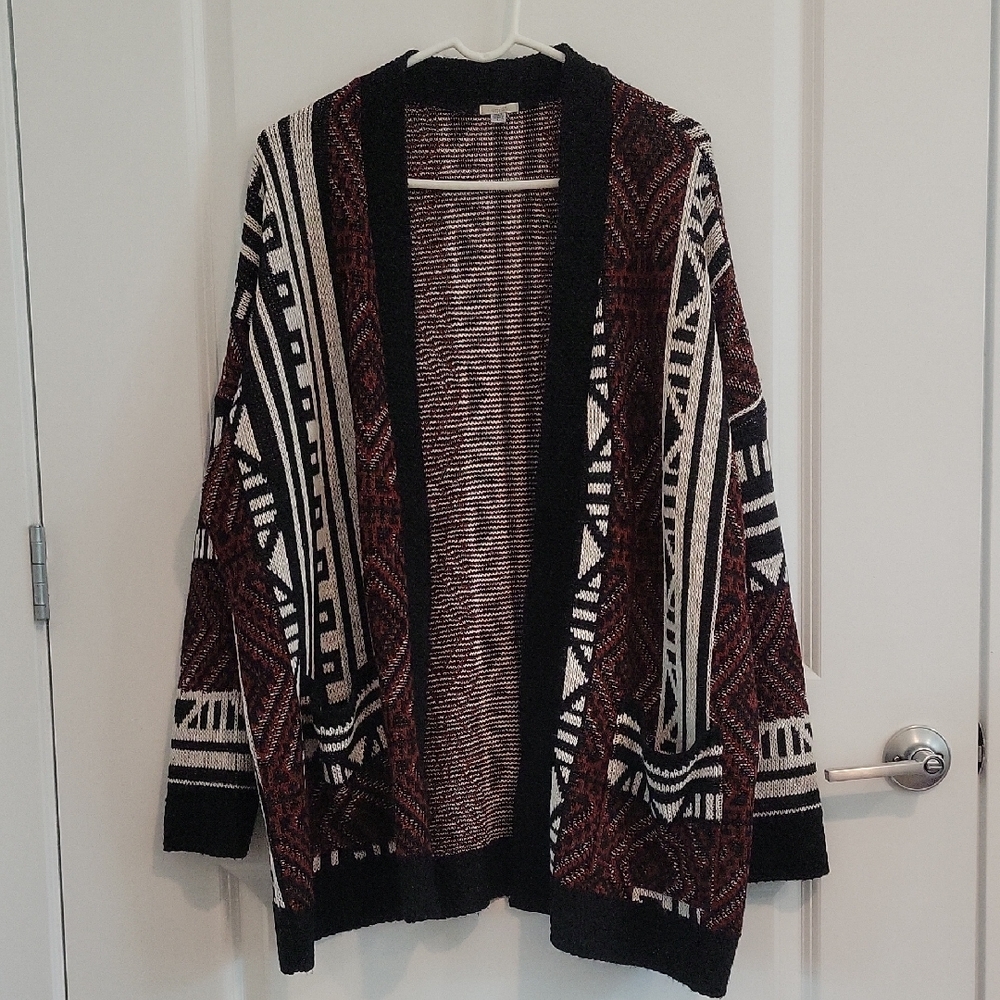 Ecote Geometric Open Front Cardigan Size L